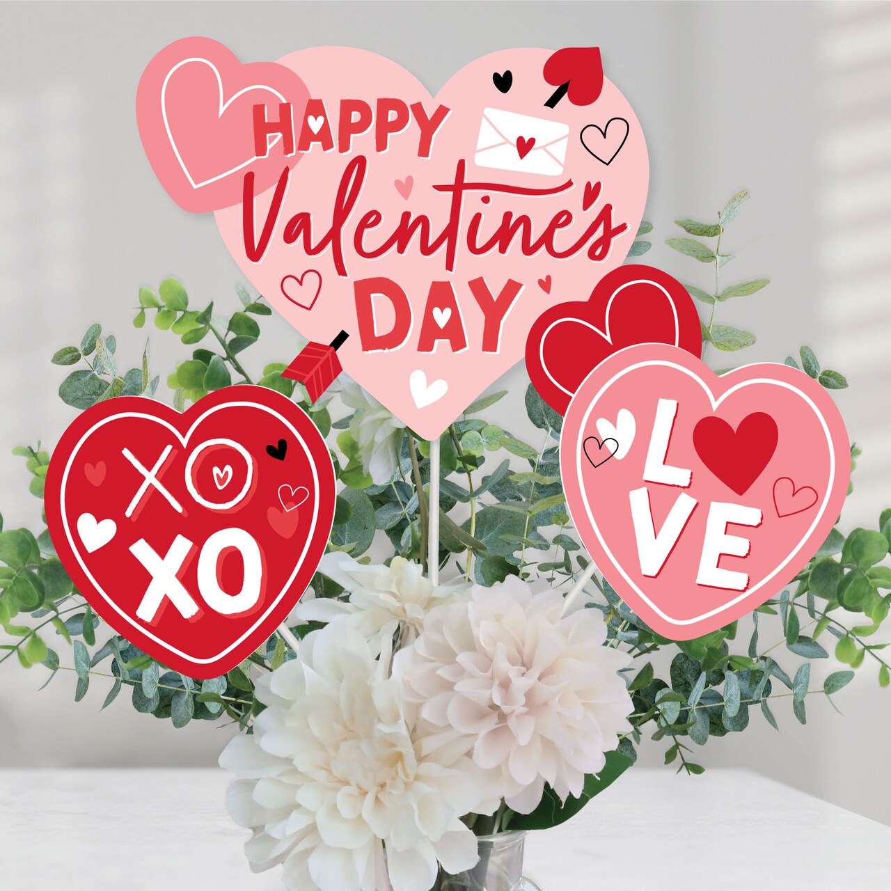 Big Dot of Happiness Happy Valentine's Day - Valentine Hearts Party Centerpiece Sticks - Table Toppers - Set of 15